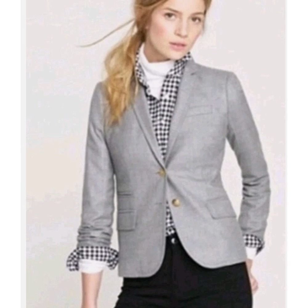 J.Crew Schoolboy Blazer Gray Gold Crest Buttons Size 2 Academia Preppy Old Money